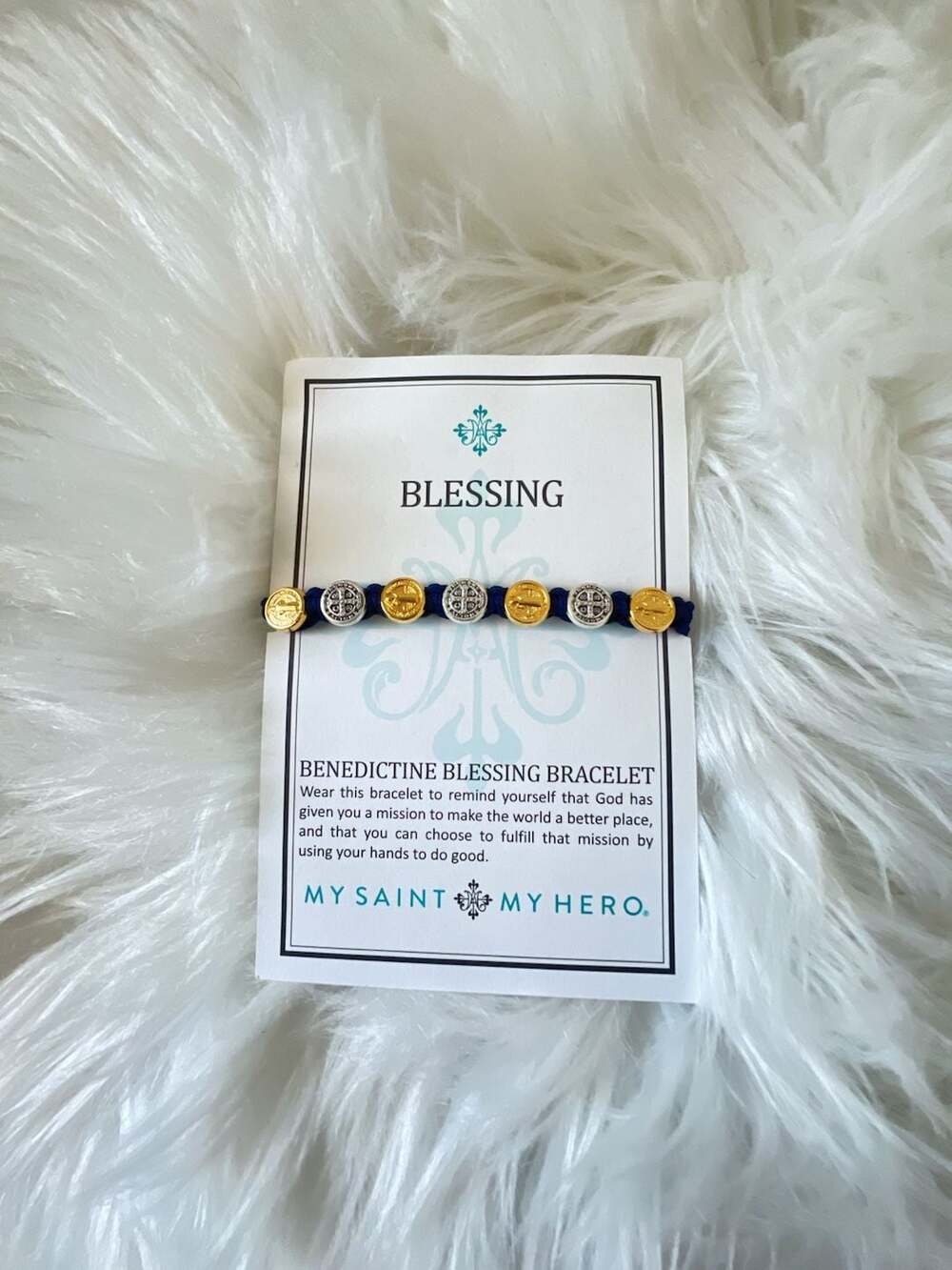 My Saint My Hero Benedictine Blessing Bracelet Navy Blue Mixed Metals